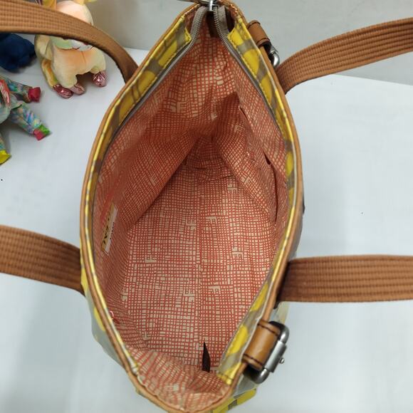 Fossil Key Per Yellow Coated Canvas Leather Trim Ladybug Printed Tote Bag - Picture 9 of 14